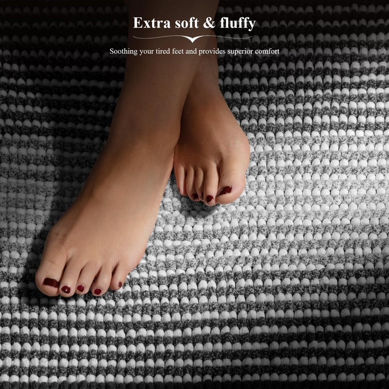 BSICPRO Bathroom Rugs and Mats Sets  2 Piece Thick Absorbent Chenille Bath Mat Rug Set Non Slip  Soft Shaggy Bath Room Floor Mats for Bathroom  Machine Washable (Black  20"" x 60"" Plus 20"" x 32"") - Image 3