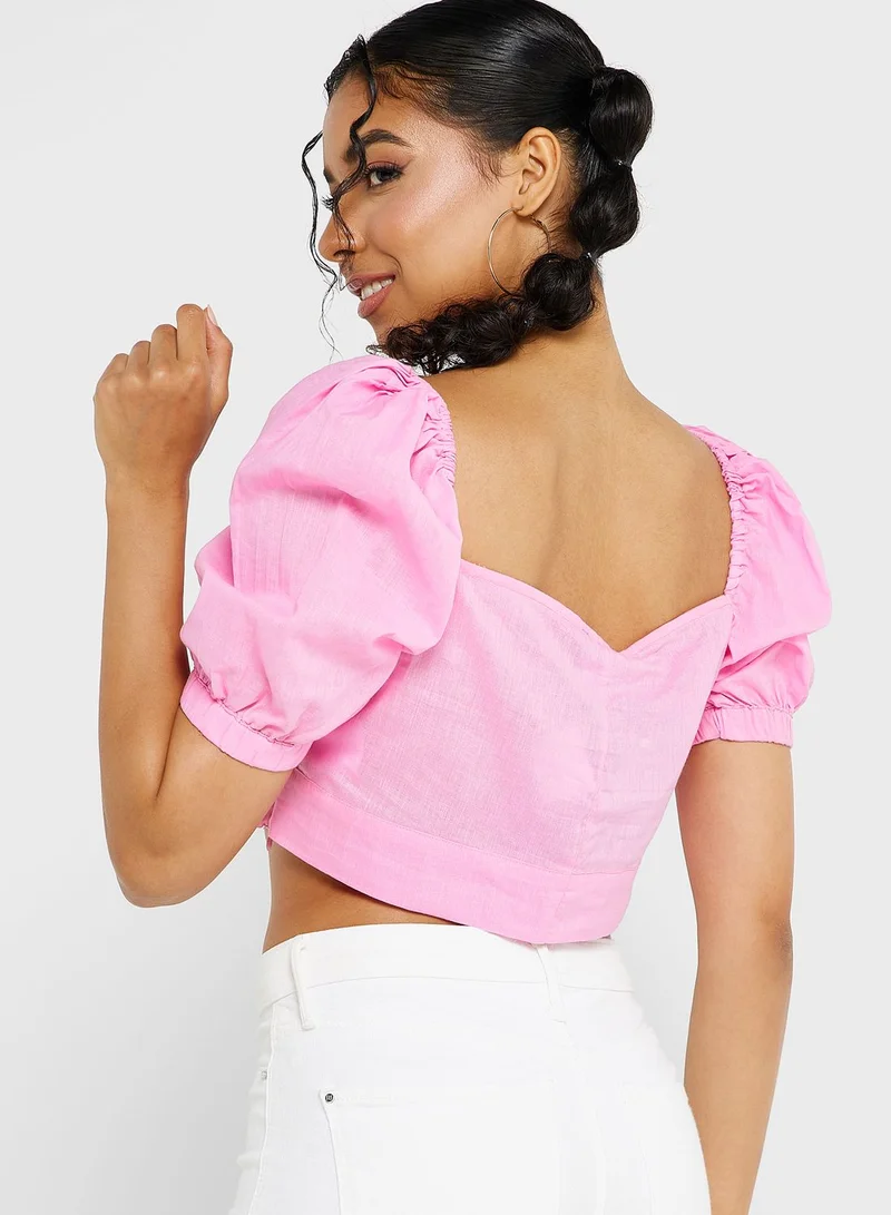 Ginger Puff Sleeves Cropped Blouse