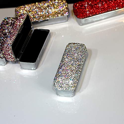 Bestbling Rhinestone Crystal Lipstick Case Storage Organizer Box with Mirror - Women's Lipstick Holder-Cosmetic Storage Kit (Silver) - Image 3