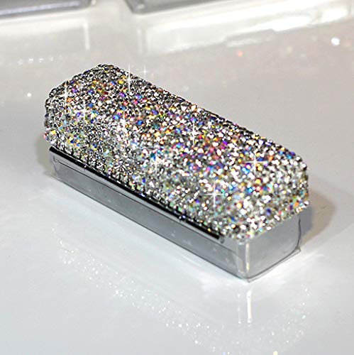 Bestbling Rhinestone Crystal Lipstick Case Storage Organizer Box with Mirror - Women's Lipstick Holder-Cosmetic Storage Kit (Silver) - Image 2
