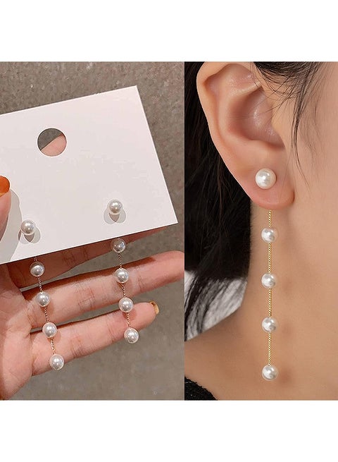 بوهو لؤلؤة قطرة القرط الذهب شرابة طويلة أقراط اللؤلؤ سلسلة اللؤلؤ الصغيرة أقراط خمر مجوهرات للنساء والفتيات (ذهبي)