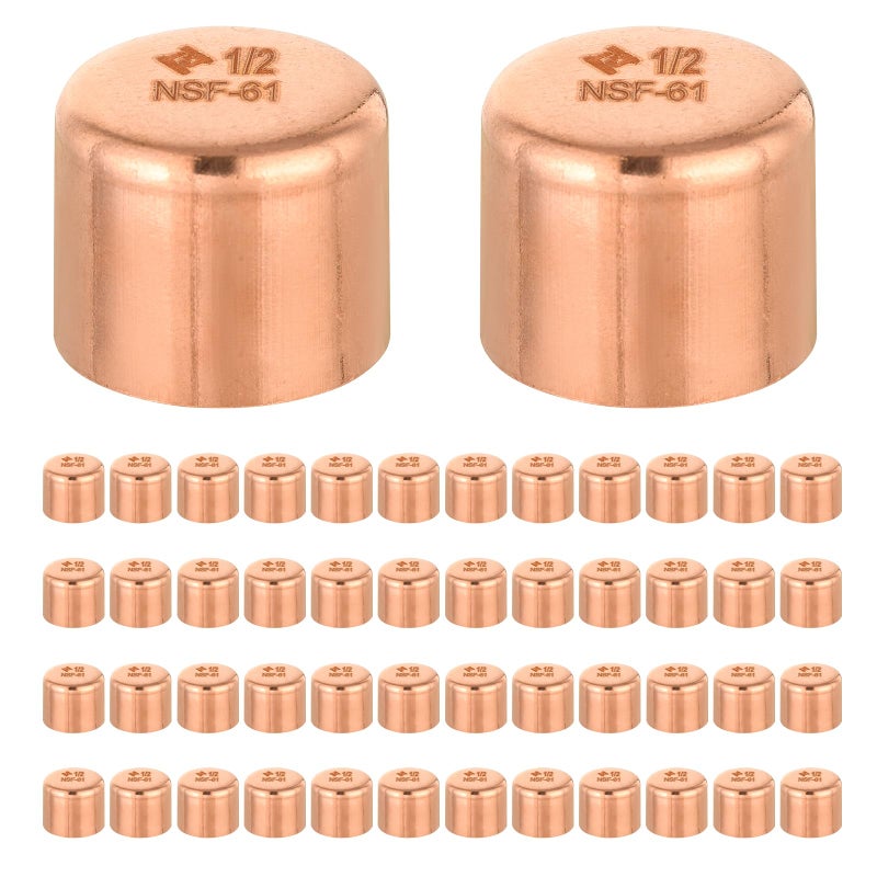 HeSun 50Pack HeSun Copper Fittings 12Inch Copper End Cap Plug with Sweat Solder ConnectionCOPPER020 - Image 2