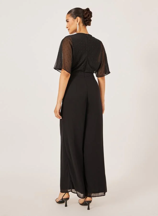Styli Textured Dobby V-Neck Jumpsuit