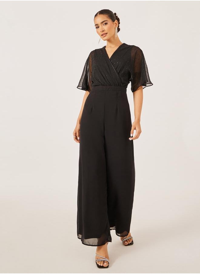 Styli Textured Dobby V-Neck Jumpsuit  - Image 1