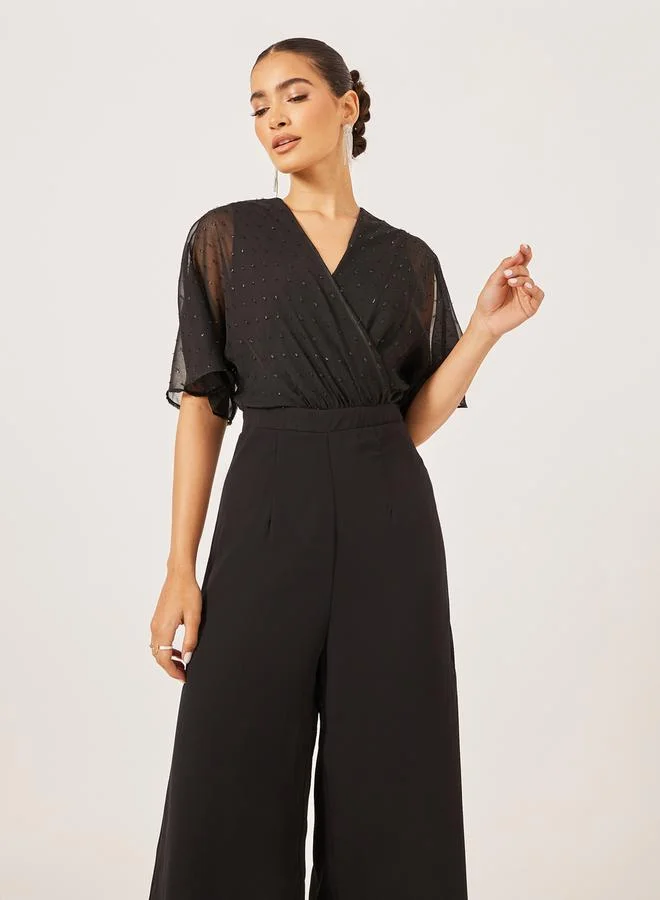 Styli Textured Dobby V-Neck Jumpsuit
