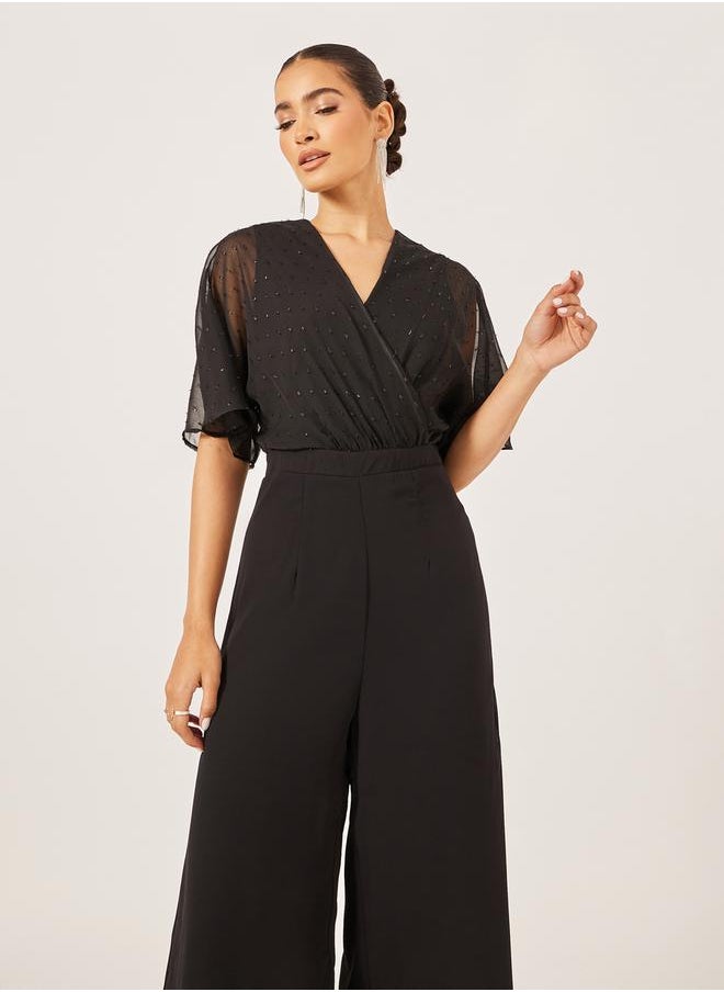 Styli Textured Dobby V-Neck Jumpsuit  - Image 3