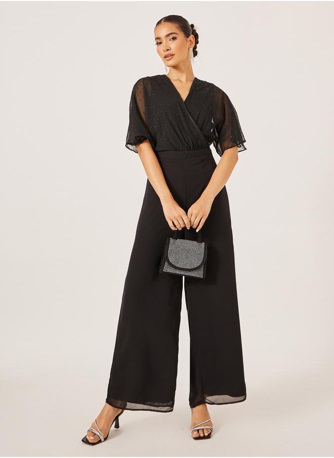 Styli Textured Dobby V-Neck Jumpsuit  - Image 2