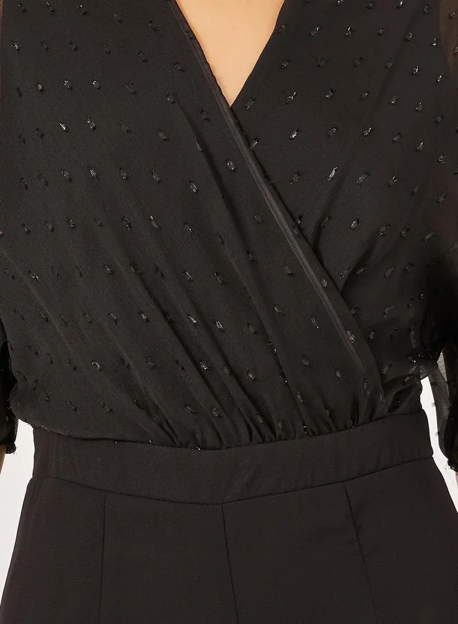 Styli Textured Dobby V-Neck Jumpsuit