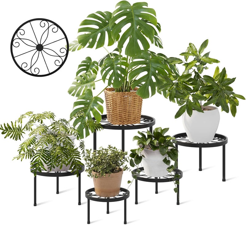 Bamworld 5 Pack Metal Plant Stands for Flower Pot, Heavy Duty Black Iron Potted Stand Holder, Indoor Outdoor Rustproof Metal Planter Container Round Supports Display Rack for Home Eid al-Adha - Image 1