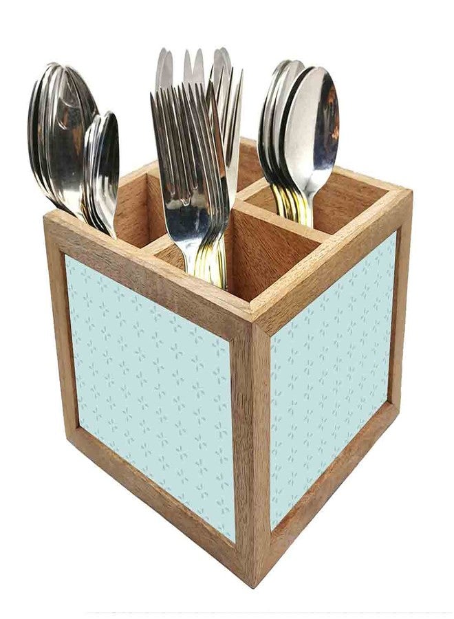 Nutcase Wooden Cutlery Stand Holder Silverware Caddy Spoons Forks Knives Organizer for Dining Table & Kitchen -Made in India-Spoons NOT Included - Designer Blue Pattern - Image 1