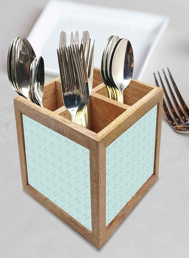 Nutcase Wooden Cutlery Stand Holder Silverware Caddy Spoons Forks Knives Organizer for Dining Table & Kitchen -Made in India-Spoons NOT Included - Designer Blue Pattern - Image 2