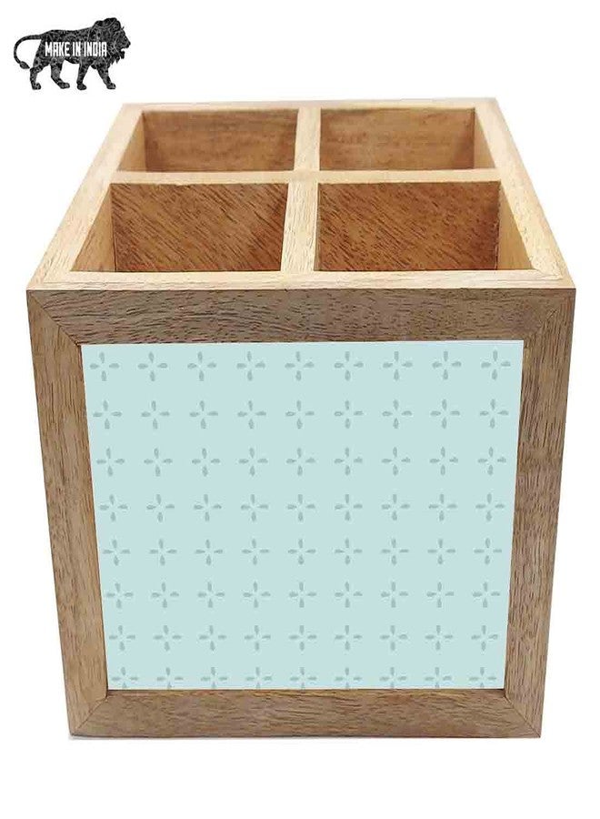 Nutcase Wooden Cutlery Stand Holder Silverware Caddy Spoons Forks Knives Organizer for Dining Table & Kitchen -Made in India-Spoons NOT Included - Designer Blue Pattern - Image 4