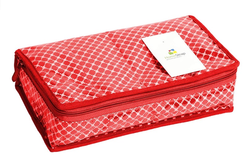 HomeStrap Cotton Multipurpose 8 Pocket Jewellery Storage Bag Pouch/Travel Kit Organizer - Red - Image 2