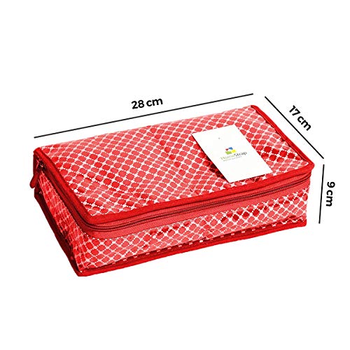 HomeStrap Cotton Multipurpose 8 Pocket Jewellery Storage Bag Pouch/Travel Kit Organizer - Red - Image 3