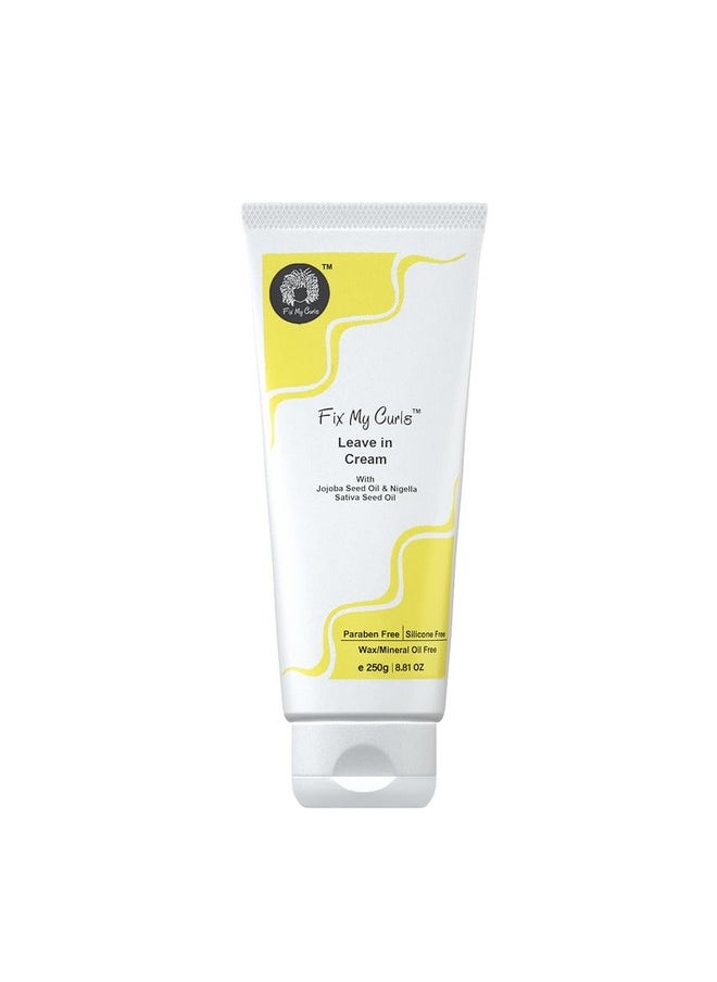 Fix My Curls Leave In Cream ; With Moisturising Jojoba Oil Nigella Sativa Oil & Keratin ; For Curly Wavy Dry & Frizzy Hair ; Silicone Free Curl Defining Cream ; Frizz Control Solution ; 250Gm  - Image 1