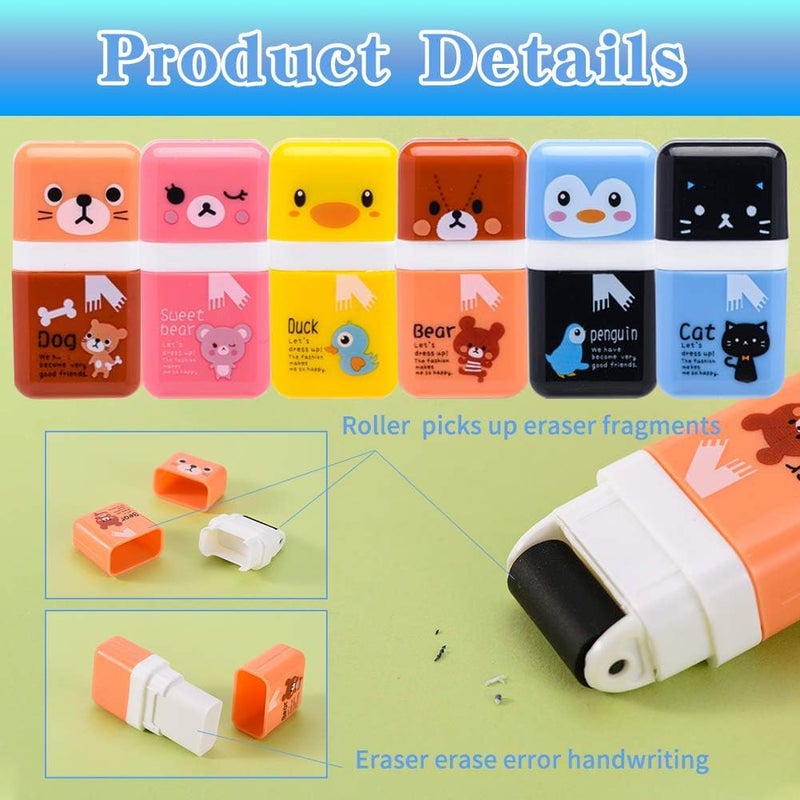 Sooez مجموعة سوويز من 12 ممحاة قلم، ممحاة لطيفة مع أسطوانة تنظيف ممحاة قلم، علبة ممحاة مع أسطوانة حلاقة، ممحاة لهدايا حفلات ومستلزمات هدايا - Image 4