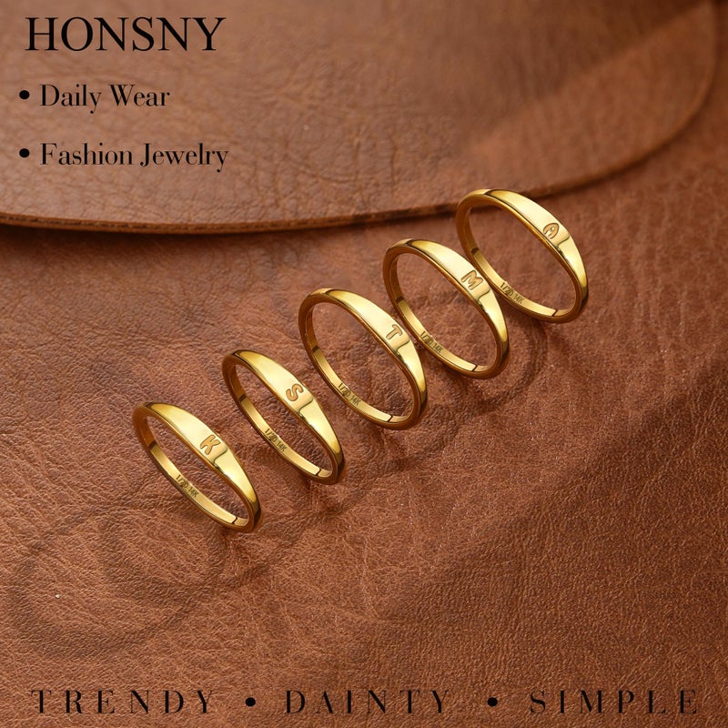 Honsny Gold Initial Rings for Women Non Tarnish Dainty Letter 14K Gold Filled Ring Waterproof Pinky Thumb Thin Bands Personalized Engagement Wedding Rings for Women Size 7 Jewelry Birthday Gifts - Image 4