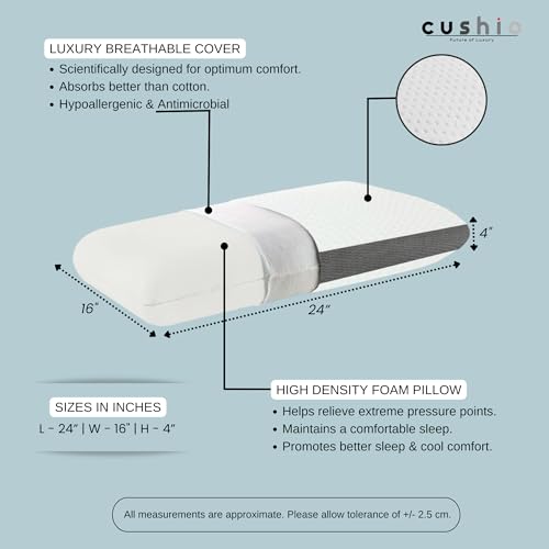 CUSHIO® Memory Foam Pillow | Size 24"x16"x4" (Set of 2) Orthopetic Pillow | Cervical Pillow for Relieving Neck & Shoulder Pain with Free Pillow Cover (White & Grey) - Image 2