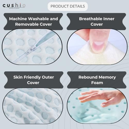 CUSHIO® Memory Foam Pillow | Size 24"x16"x4" (Set of 2) Orthopetic Pillow | Cervical Pillow for Relieving Neck & Shoulder Pain with Free Pillow Cover (White & Grey) - Image 5