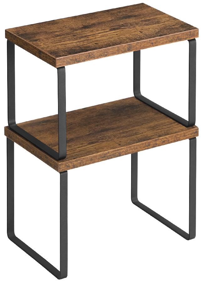 SONGMICS SONGMICS Cabinet Organizer Shelf, Set of 2 Kitchen Counter Shelves, Kitchen Storage, Spice Rack, Stackable, Expandable, Metal and Engineered Wood, Black and Rustic Brown UKCS020X01 - Image 3