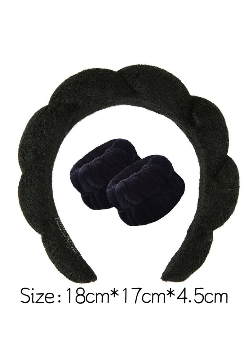 Generic Spa Headband For Washing Face Sponge Make Up Skincare Headband Bubble Hairband -black  - Image 3