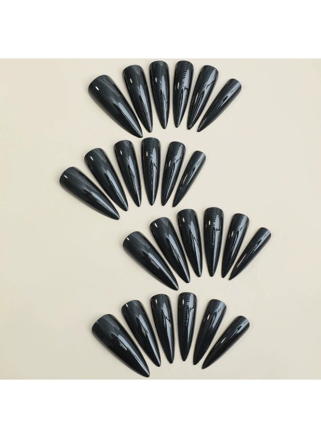 Goolsky Premium Long Stiletto Press-on Nails with Solid Black for Edgy Boldness