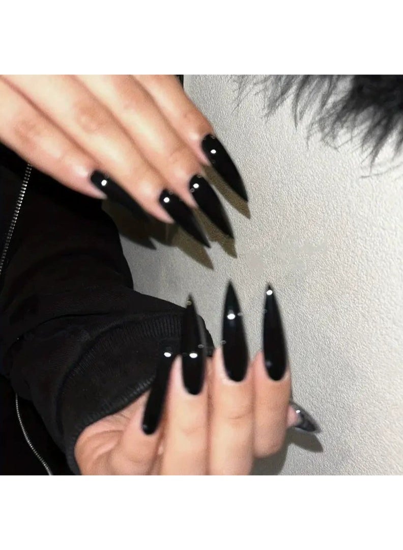 Goolsky أظافر صناعية طويلة مدببة فاخرة باللون الأسود الداكن لجرأة جريئة - Image 1