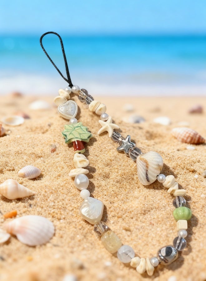 Cute Phone Charm decorated with Lovely Palm Tree Handmade Exquisite White Heart Shaped Beaded Phone Lanyard Wrist Strap for Women Girls Daliy Used Travel Parties Photo Shoots Birthday Holiday Gifts Keychains Small Bags - Image 3