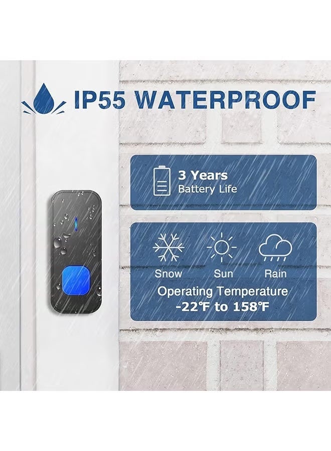 Wireless Loud Waterproof Doorbell, Easy installation, 1300ft Range, 55 Chimes 5 Adjustable Volume Levels, LED Flash (2 Button +1 Receivers) - Image 4