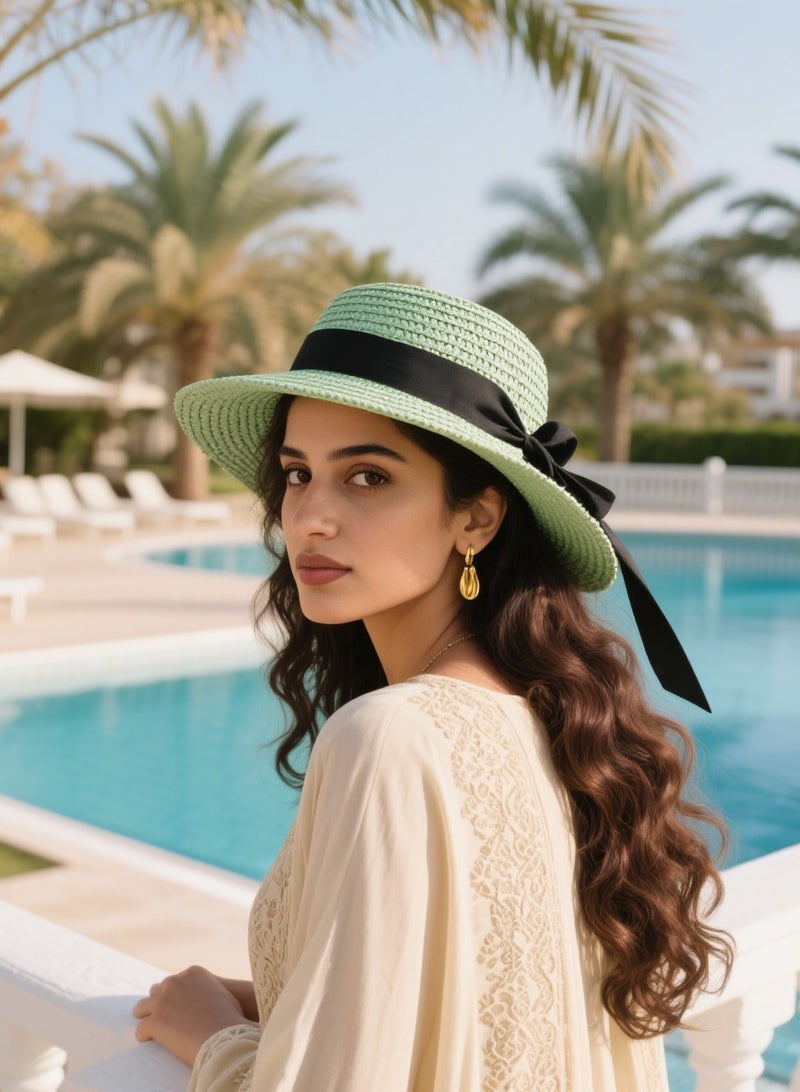 loyal Summer Women's Sun Hat Black Ribbon Bow Wide Brim Hat Adult Basin Hat Female Sun Protection Folding - Image 4