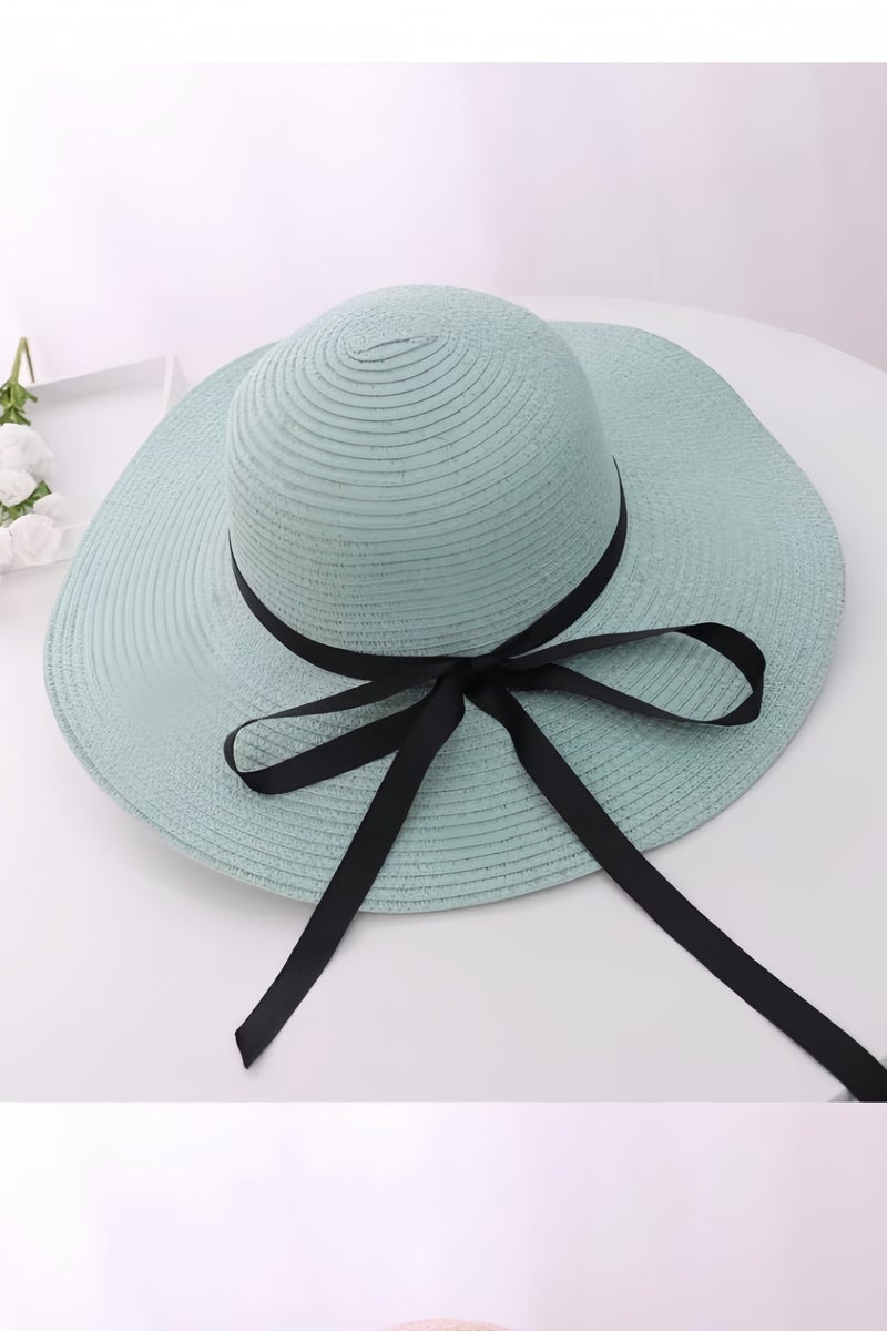 loyal Summer Women's Sun Hat Black Ribbon Bow Wide Brim Hat Adult Basin Hat Female Sun Protection Folding - Image 5