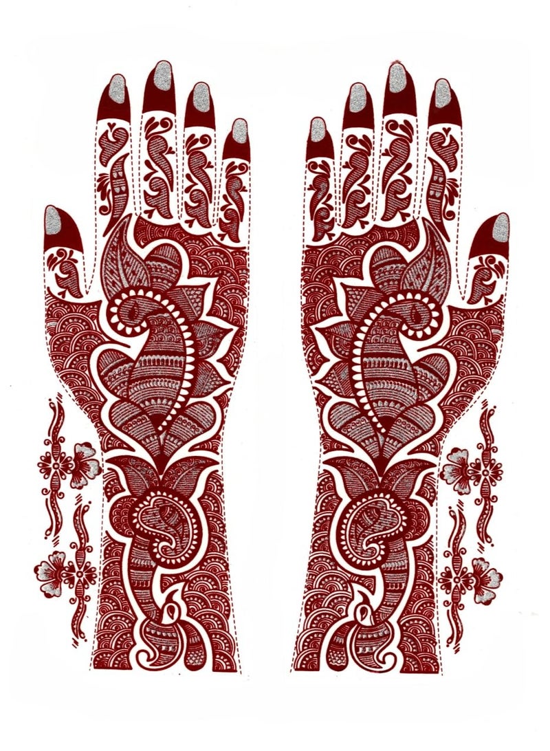 مملكة الإكسسوارات ملصق وشم حناء لليدين من أكسسورايز كينغدوم | وشم حناء مؤقت مقاوم للماء | فن الجسد للنساء والفتيات (AKM47) - Image 1