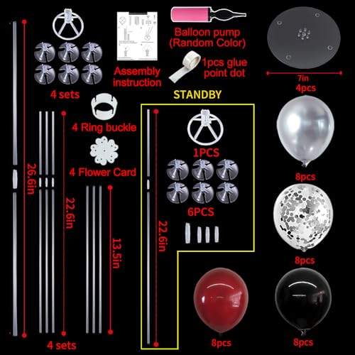 TONIFUL 4 Set Burgundy Red Black Silver Balloon Stand Centerpiece Table Decorations for Graduation Decoration 2026Christmas Party DecorationCasinoHalloweenNew YearAnniversaryBirthday Decorations - Image 5