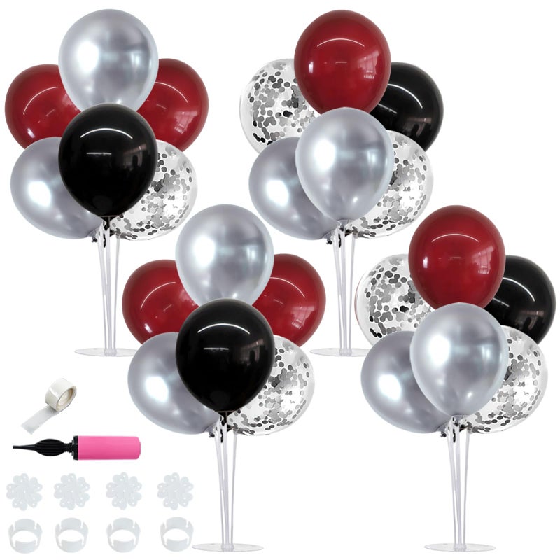 TONIFUL 4 Set Burgundy Red Black Silver Balloon Stand Centerpiece Table Decorations for Graduation Decoration 2026Christmas Party DecorationCasinoHalloweenNew YearAnniversaryBirthday Decorations - Image 3