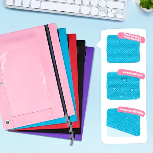 SUNEE Pencil Pouch for 3 ring binder, Pencil Bag for Binder with Zippers, Pink Pencil Case for Students Organizer, Pink - Image 5