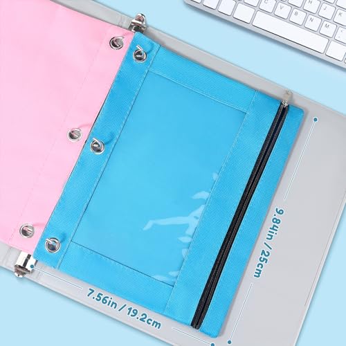 SUNEE Pencil Pouch for 3 ring binder, Pencil Bag for Binder with Zippers, Pink Pencil Case for Students Organizer, Pink - Image 2
