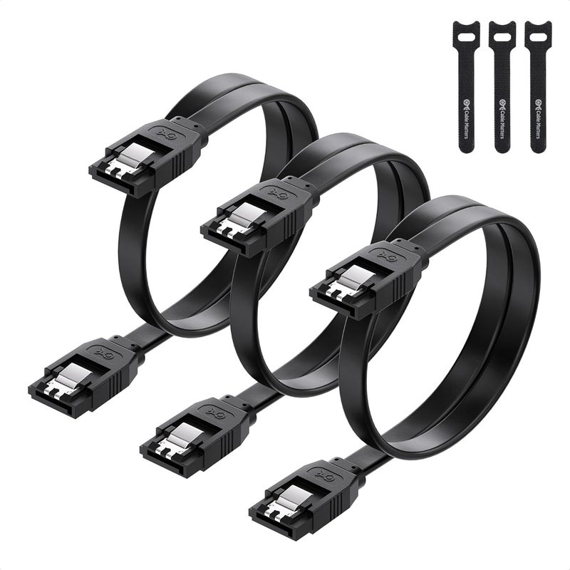 CableMatters 3-Pack Straight SATA Cable - 18 Inch, SATA III 6Gbps Data Cable for SSD, HDD, CD/DVD Drives, Hard Drive, Optical Drive, Gaming PC, Desktop, Motherboard, Black - Image 1