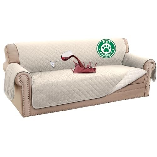 Turquoize 100% Waterproof Sofa Covers Couch Cover Sofa Cover for Dogs Couch Protector Triple Non-Slip Sofa Slipcover for 3 Cushion Couch Furniture Protector for Pets, Kids,Dog (XL Sofa 78", Ivory) - Image 1