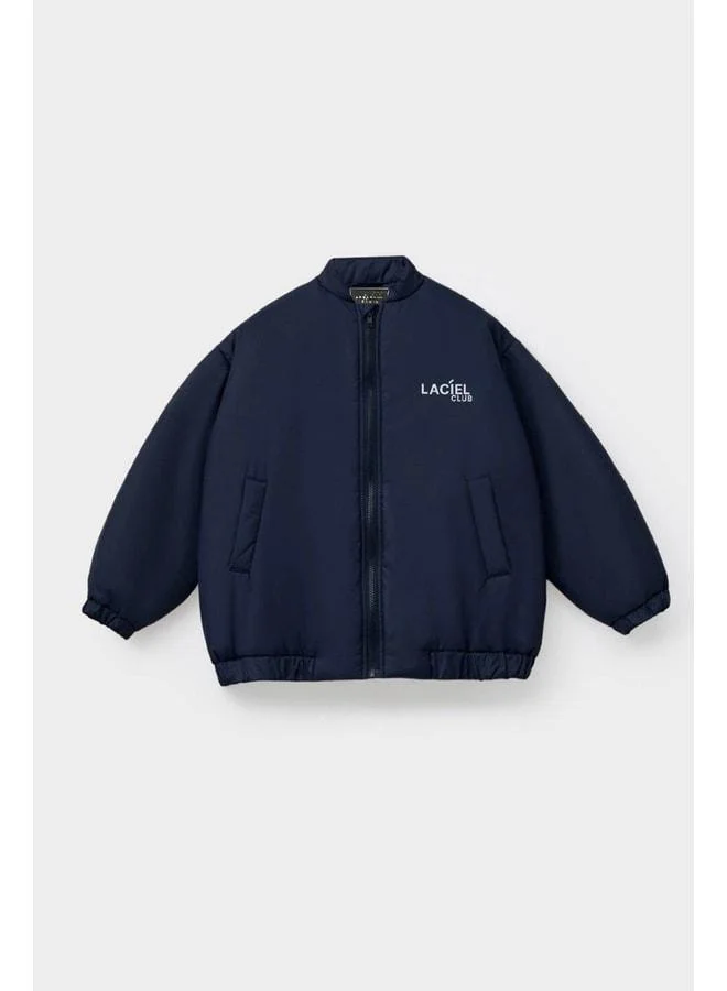 Magu Unisex Kids' Navy Bomber Jacket – Zippered, Pocketed, Relaxed Fit