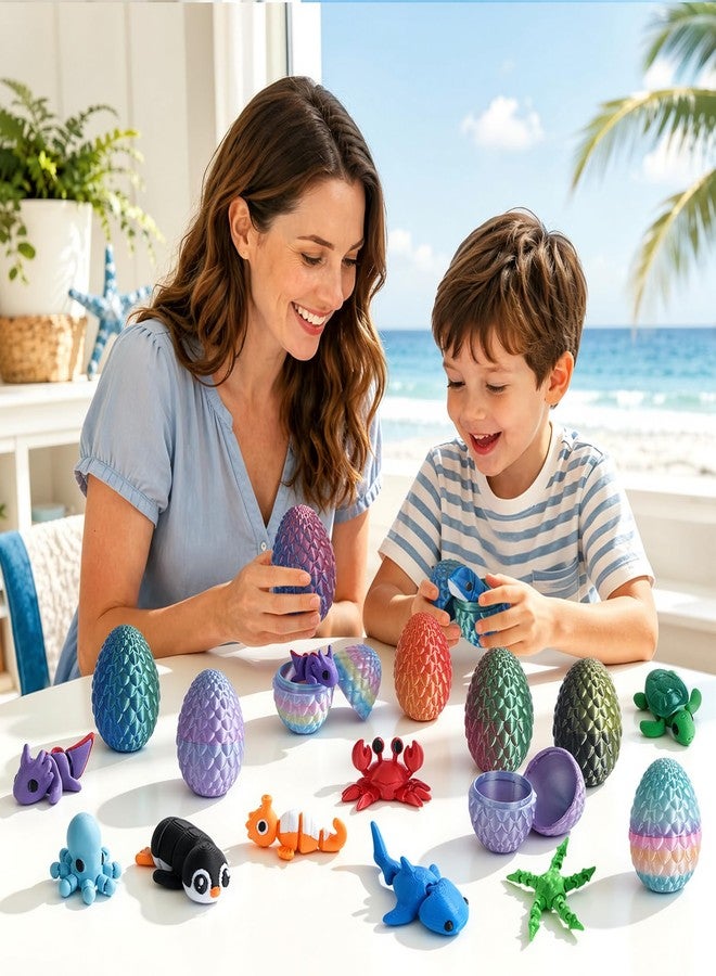 Zesua 24 Pcs 3D Printed Fidget Toy Set – 12 Articulated Ocean Animals and 12 Mystery Eggs, Sensory Toys for Kids, Party Favors, Classroom Prizes, Easter Basket Stuffers, Christmas Stocking Stuffers - Image 5
