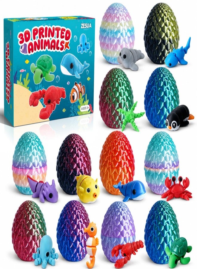 Zesua 24 Pcs 3D Printed Fidget Toy Set – 12 Articulated Ocean Animals and 12 Mystery Eggs, Sensory Toys for Kids, Party Favors, Classroom Prizes, Easter Basket Stuffers, Christmas Stocking Stuffers - Image 1