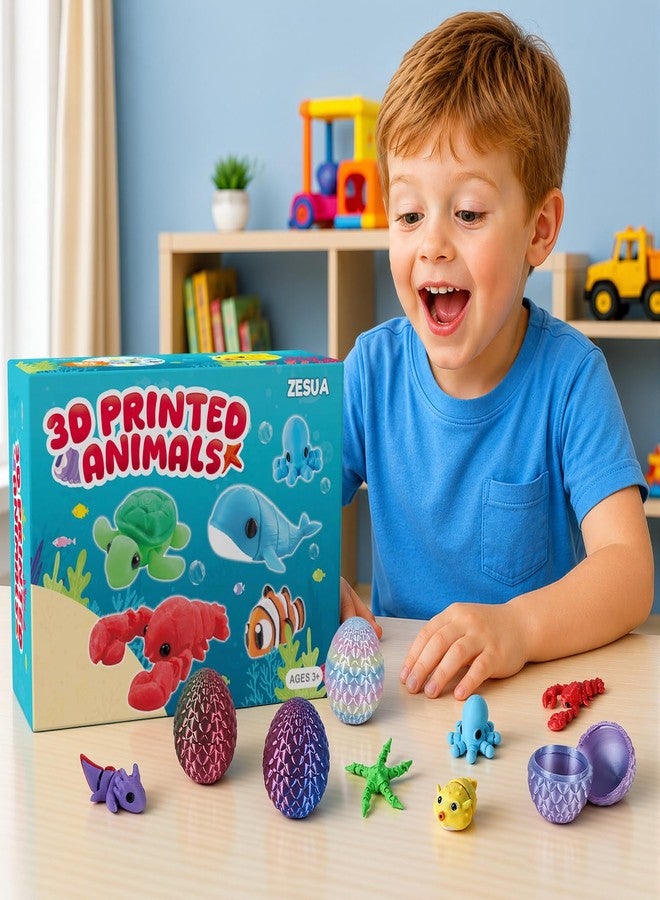 Zesua 24 Pcs 3D Printed Fidget Toy Set – 12 Articulated Ocean Animals and 12 Mystery Eggs, Sensory Toys for Kids, Party Favors, Classroom Prizes, Easter Basket Stuffers, Christmas Stocking Stuffers - Image 3