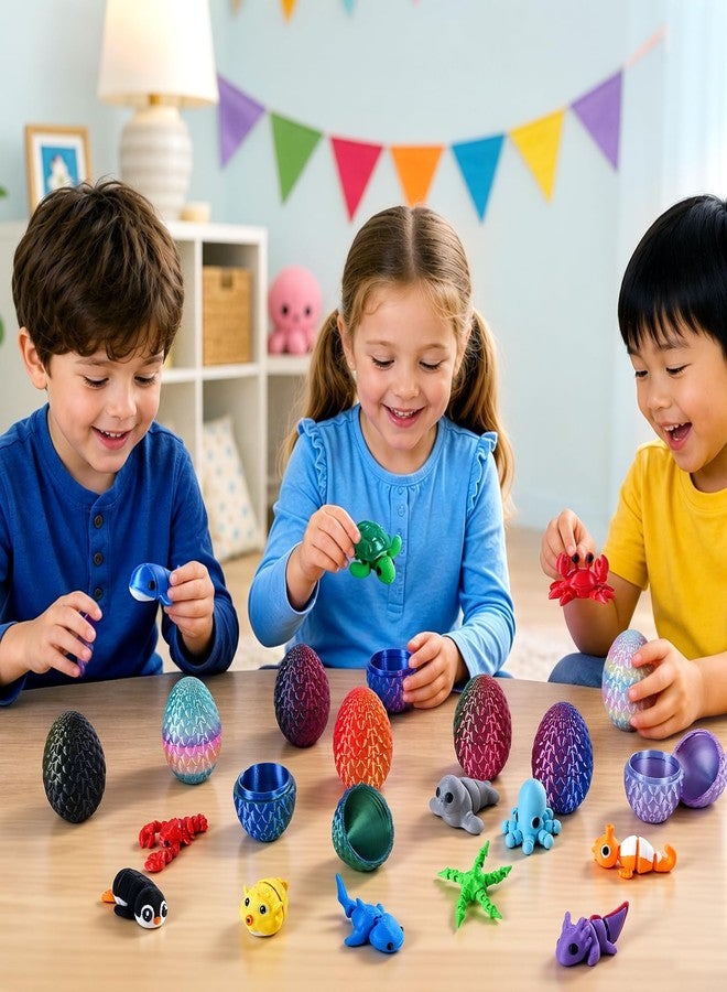 Zesua 24 Pcs 3D Printed Fidget Toy Set – 12 Articulated Ocean Animals and 12 Mystery Eggs, Sensory Toys for Kids, Party Favors, Classroom Prizes, Easter Basket Stuffers, Christmas Stocking Stuffers - Image 4