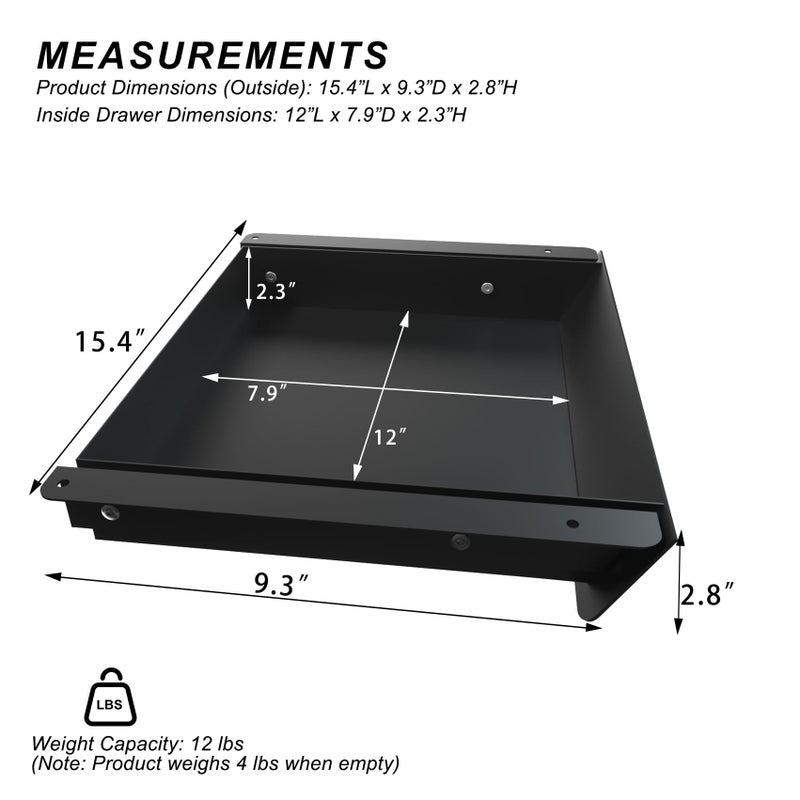 Gaxomo Under Desk Mounted Sliding Drawer with 60 Degree Tilt Panel to Pull Out, 15'' Long & 9'' deep Large Storage Organizer for Sit Stand Workstation - Image 2