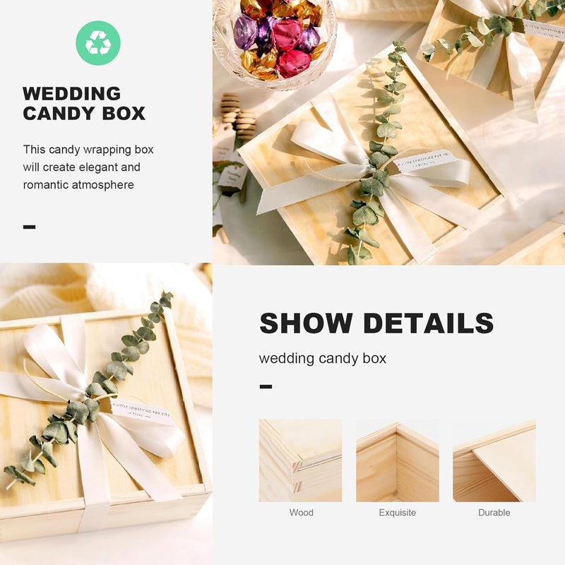 VICASKY Wooden Wedding Candy Box 15x15x8cm Portable Festival Candy Container with Drawer for Bridal Shower Party Favors and Packaging - Image 3