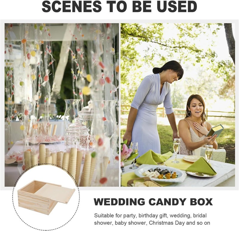 VICASKY Wooden Wedding Candy Box 15x15x8cm Portable Festival Candy Container with Drawer for Bridal Shower Party Favors and Packaging - Image 5
