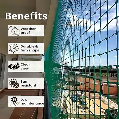 Essoti Monkey Net/Cricket Net/Children Safety net/Nylon - (14 X50 FT) -2 MM 30 Ply String Size 44 mm Hole, Green in Color Sample Kit Along (14 X 50 FT, Green) - Image 2