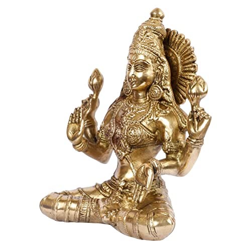 Kartique Brass Maa Laxmi Idol Sitting Lakshmi for Home Decor Height 7.5 Inch (Gold) - Image 3