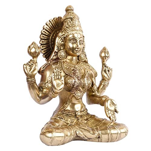 Kartique Brass Maa Laxmi Idol Sitting Lakshmi for Home Decor Height 7.5 Inch (Gold) - Image 2