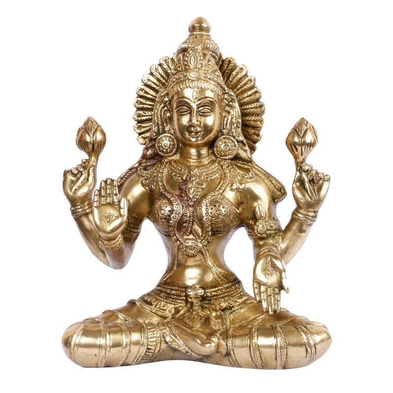 Kartique Brass Maa Laxmi Idol Sitting Lakshmi for Home Decor Height 7.5 Inch (Gold) - Image 5